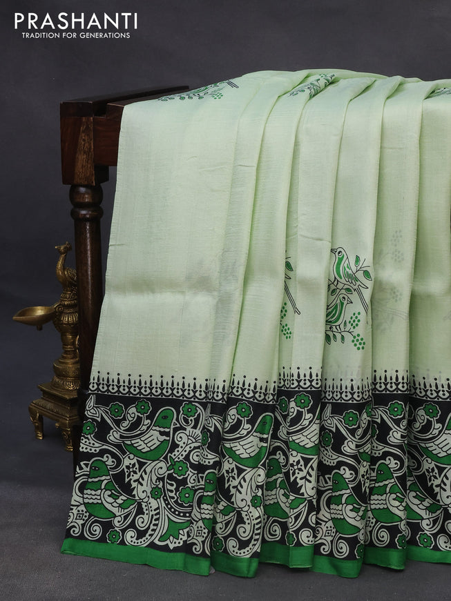 Bishnupuri silk saree pista green and black green with butta prints and printed border