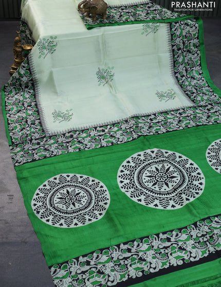 Bishnupuri silk saree pista green and black green with butta prints and printed border