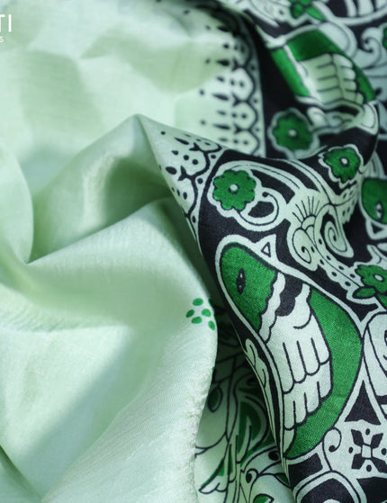 Bishnupuri silk saree pista green and black green with butta prints and printed border