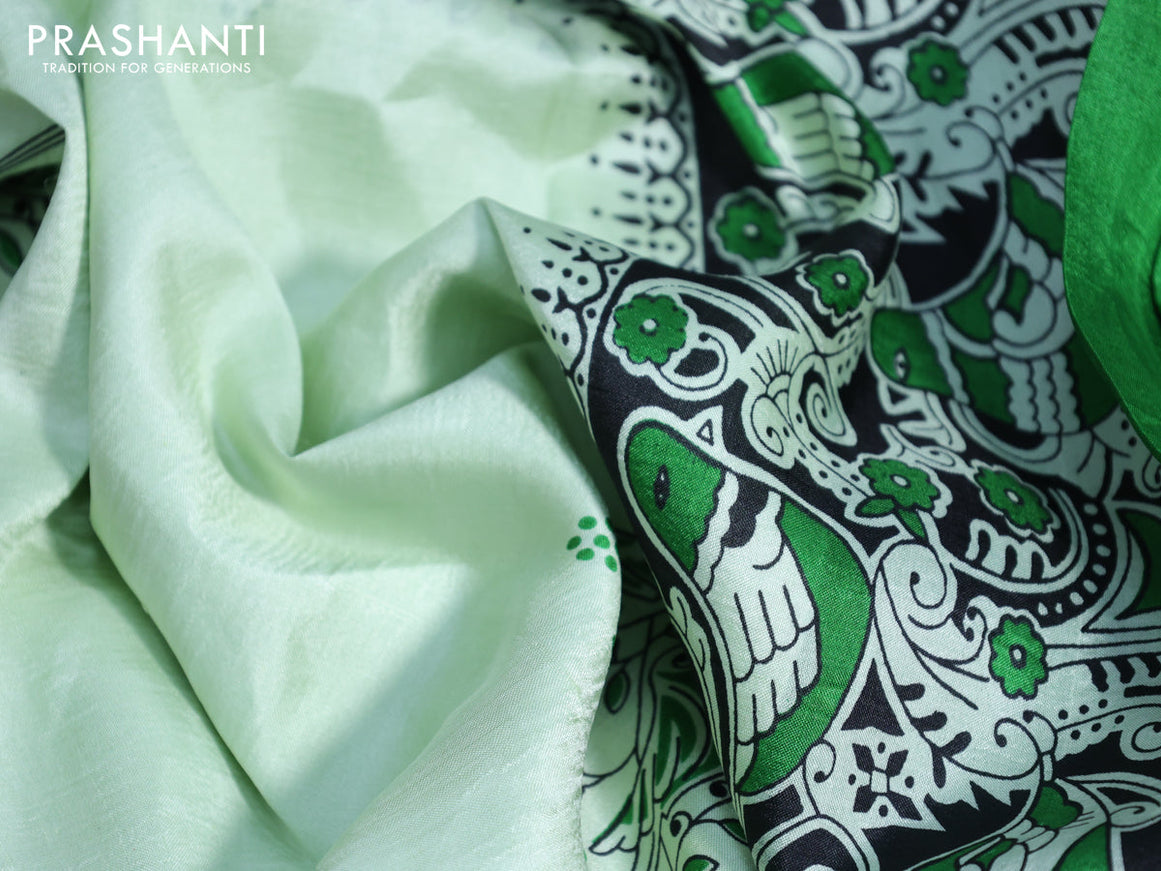 Bishnupuri silk saree pista green and black green with butta prints and printed border