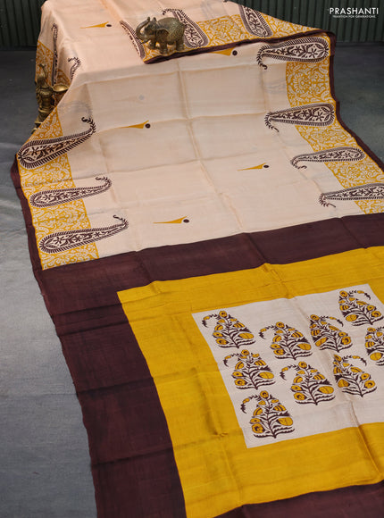 Bishnupuri silk saree sandal and brown with butta prints and printed border