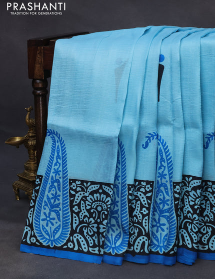 Bishnupuri silk saree light blue and cs blue with butta prints and printed border