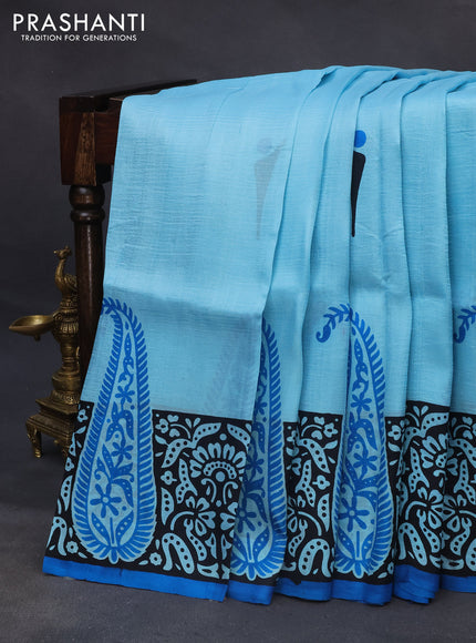 Bishnupuri silk saree light blue and cs blue with butta prints and printed border