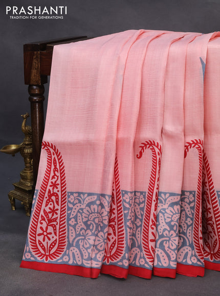 Bishnupuri silk saree peach pink and red with butta prints and printed border