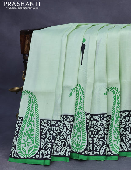 Bishnupuri silk saree pista green and green with butta prints and printed border