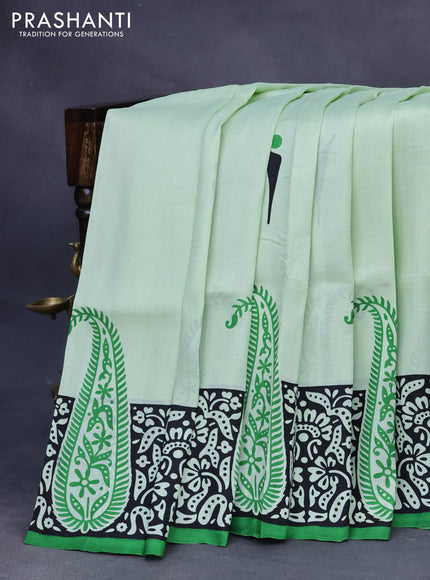 Bishnupuri silk saree pista green and green with butta prints and printed border