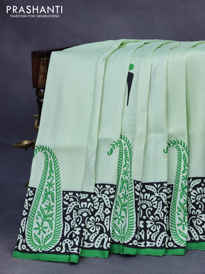 Bishnupuri silk saree pista green and green with butta prints and printed border