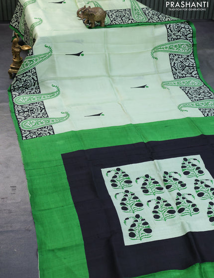 Bishnupuri silk saree pista green and green with butta prints and printed border