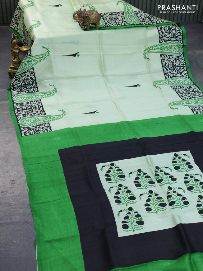 Bishnupuri silk saree pista green and green with butta prints and printed border