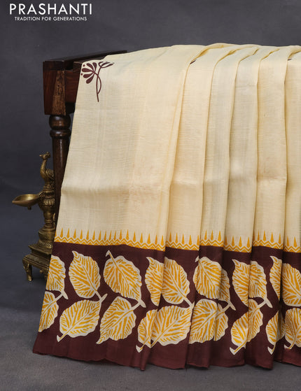 Bishnupuri silk saree cream and brown with butta prints and printed border