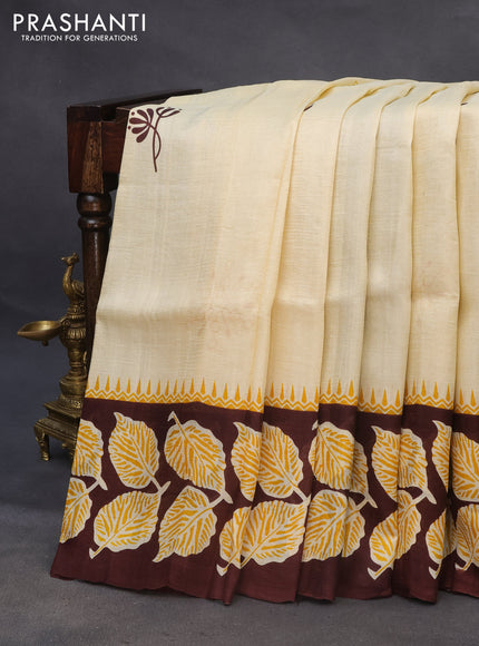 Bishnupuri silk saree cream and brown with butta prints and printed border