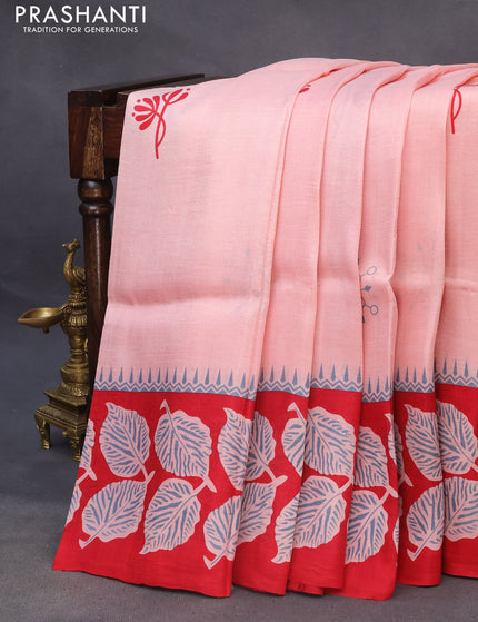 Bishnupuri silk saree peach pink and red with butta prints and printed border