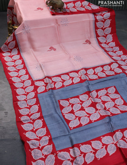 Bishnupuri silk saree peach pink and red with butta prints and printed border