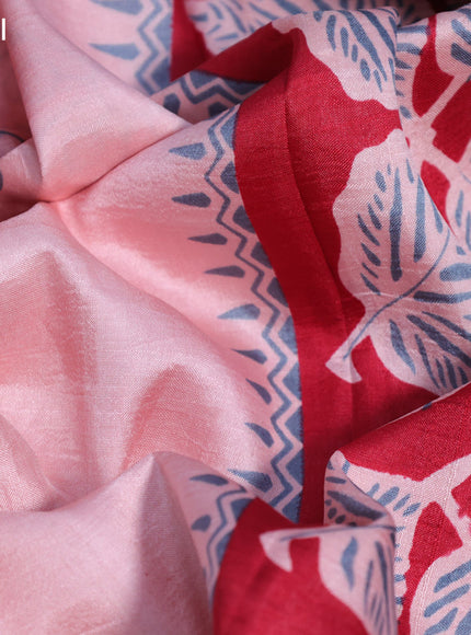 Bishnupuri silk saree peach pink and red with butta prints and printed border