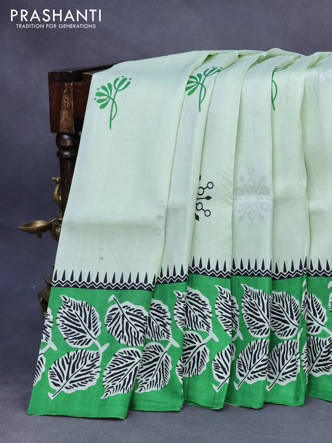 Bishnupuri silk saree pista green and green with butta prints and printed border