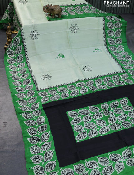 Bishnupuri silk saree pista green and green with butta prints and printed border