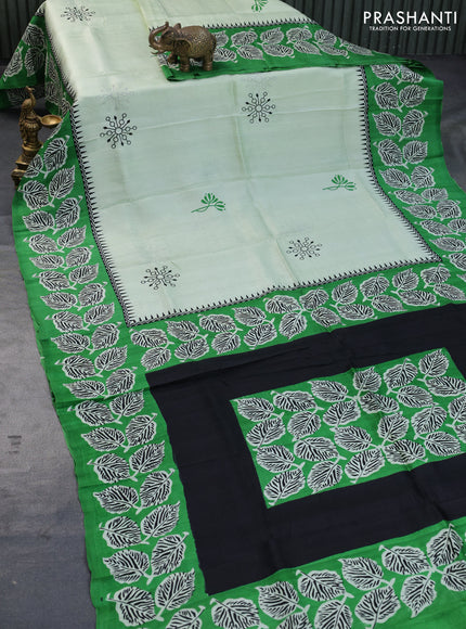 Bishnupuri silk saree pista green and green with butta prints and printed border