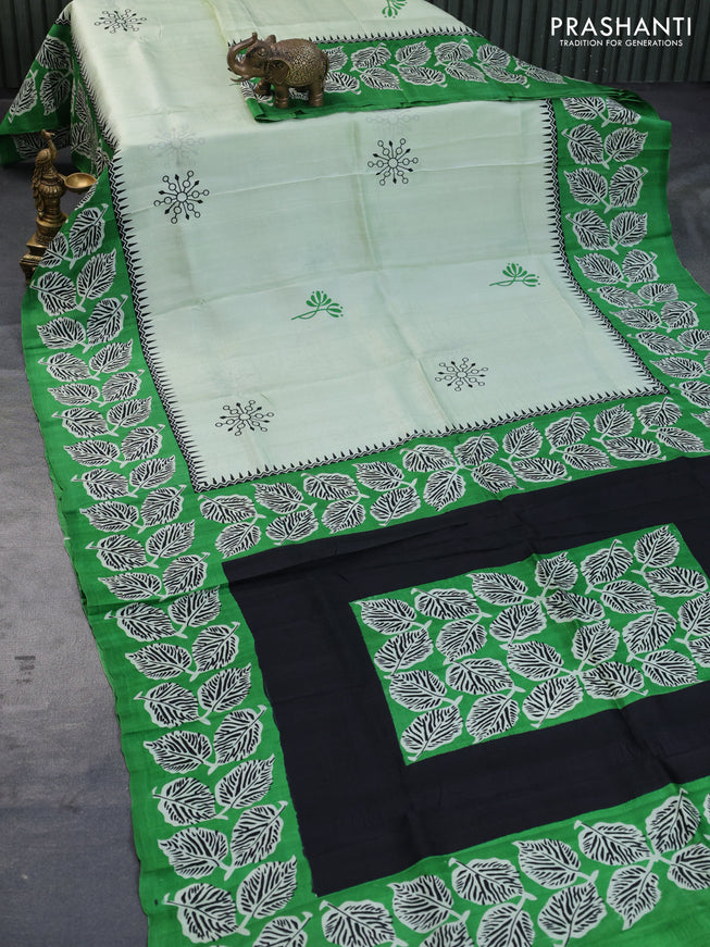 Bishnupuri silk saree pista green and green with butta prints and printed border