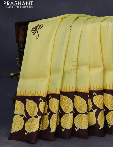 Bishnupuri silk saree yellow and brown with butta prints and printed border