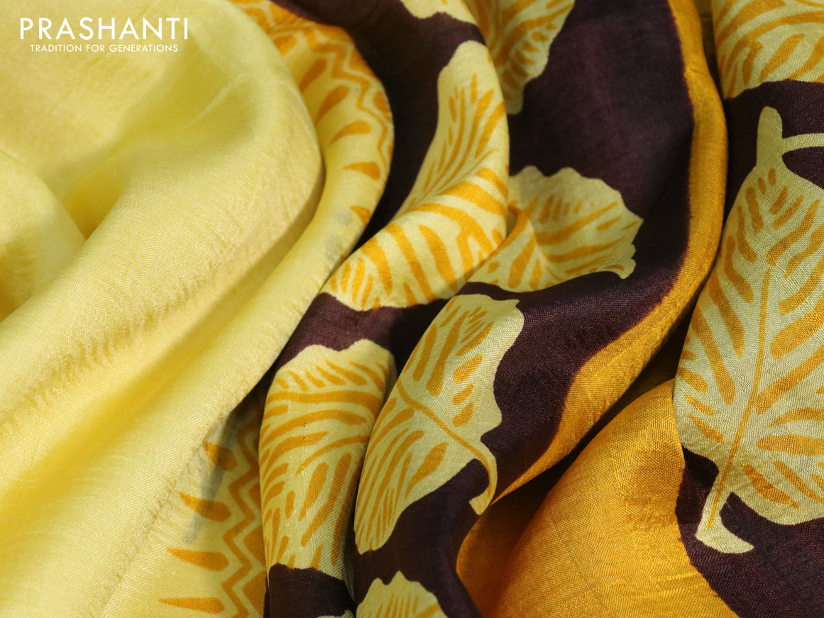 Bishnupuri silk saree yellow and brown with butta prints and printed border