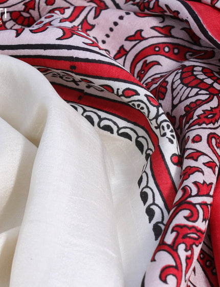 Bishnupuri silk saree off white and red with plain body and printed border