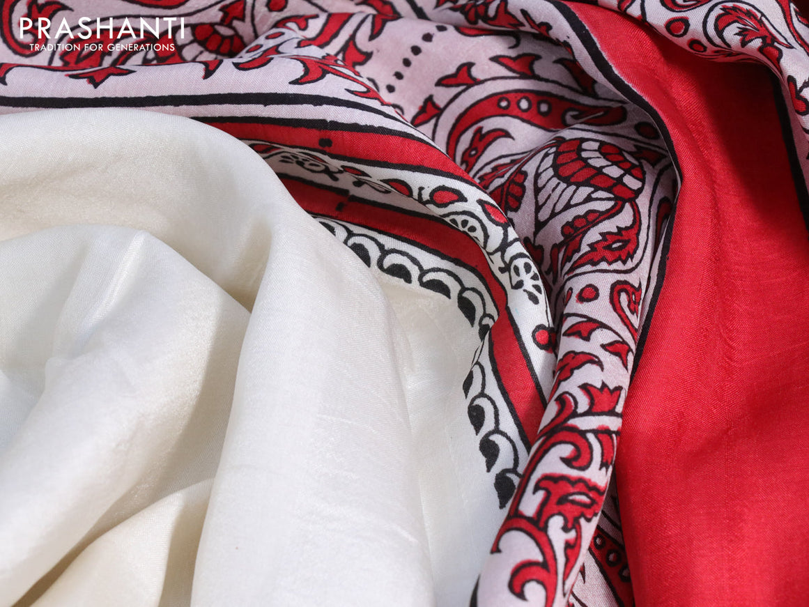 Bishnupuri silk saree off white and red with plain body and printed border