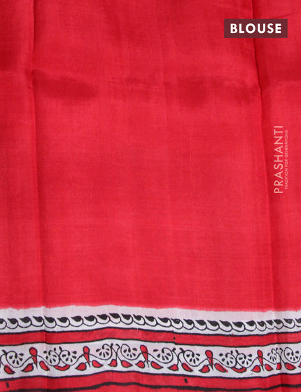 Bishnupuri silk saree off white and red with plain body and printed border