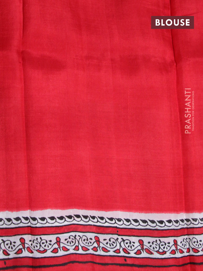 Bishnupuri silk saree off white and red with plain body and printed border