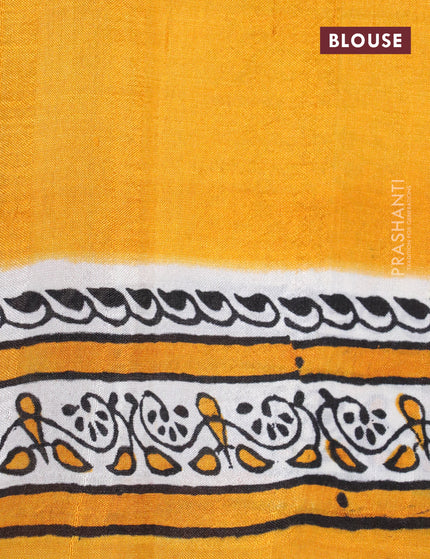 Bishnupuri silk saree off white and mustard yellow with plain body and printed border