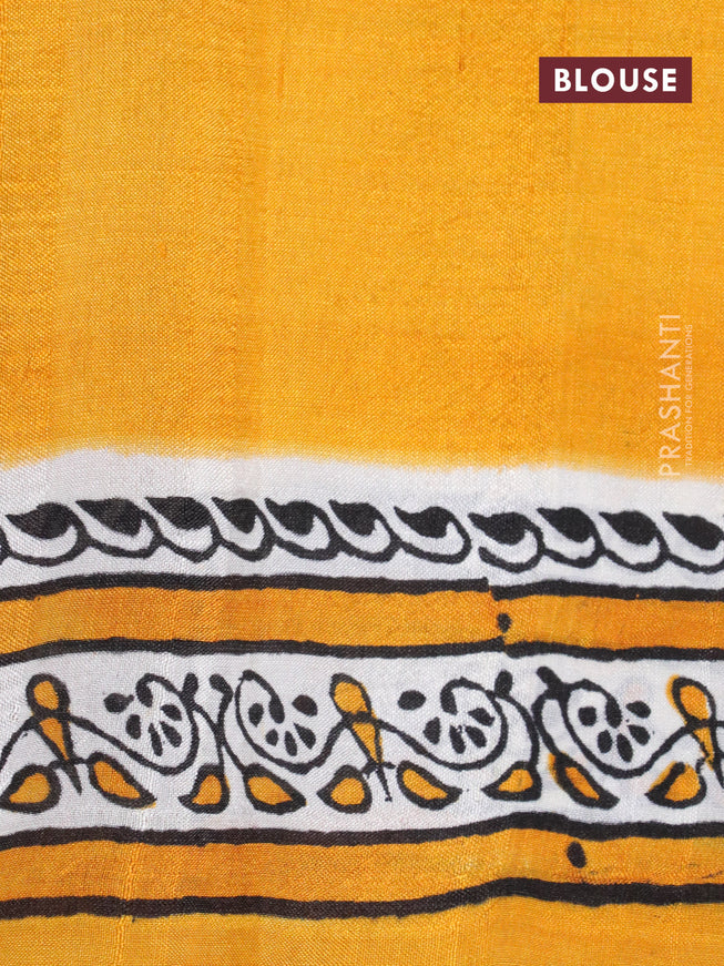 Bishnupuri silk saree off white and mustard yellow with plain body and printed border