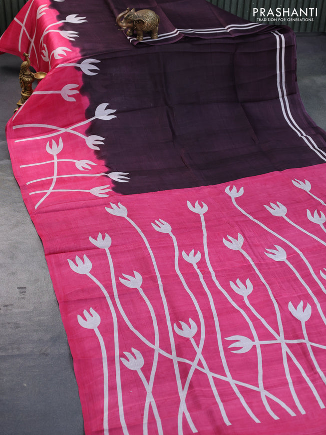 Bishnupuri silk saree deep wine shade and pink with plain body and printed border