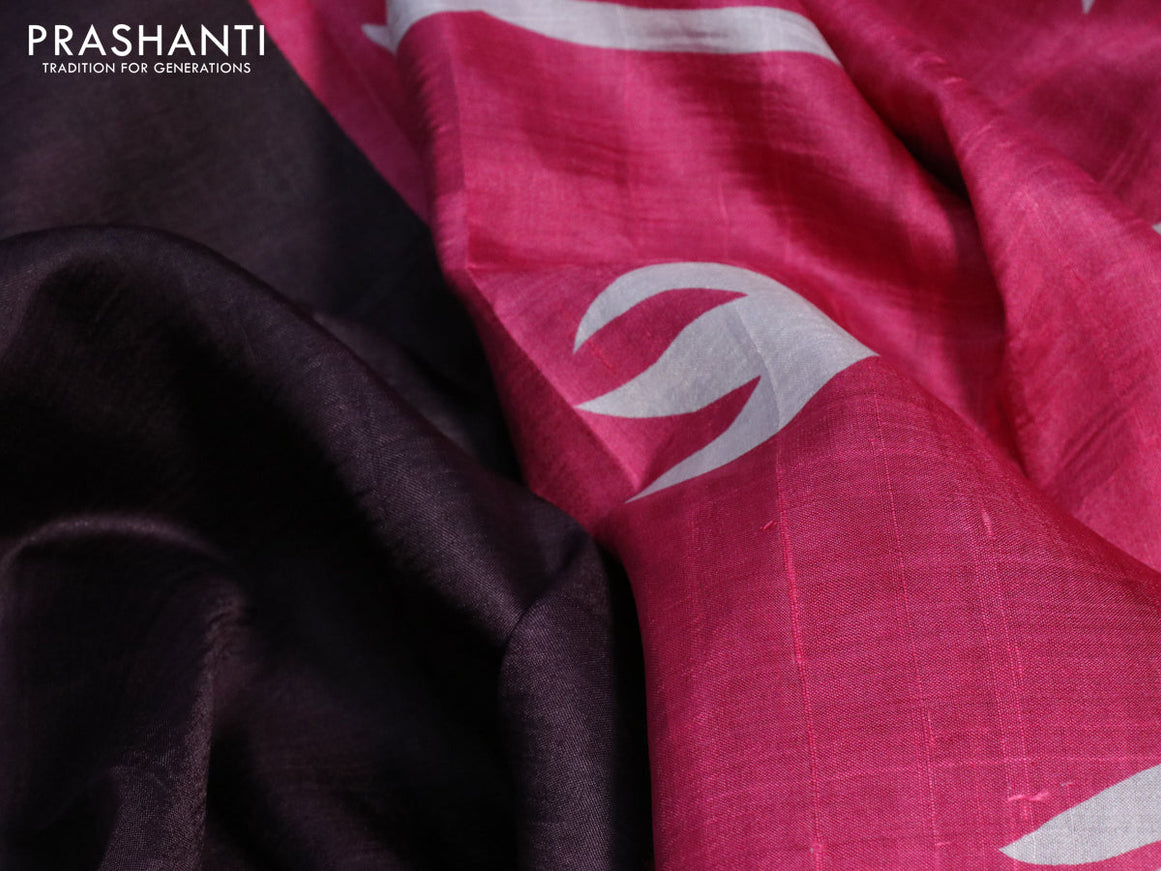 Bishnupuri silk saree deep wine shade and pink with plain body and printed border