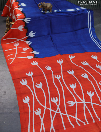 Bishnupuri silk saree blue and orange with plain body and printed border