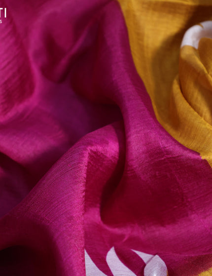 Bishnupuri silk saree dark magenta pink and mustard yellow with plain body and printed border