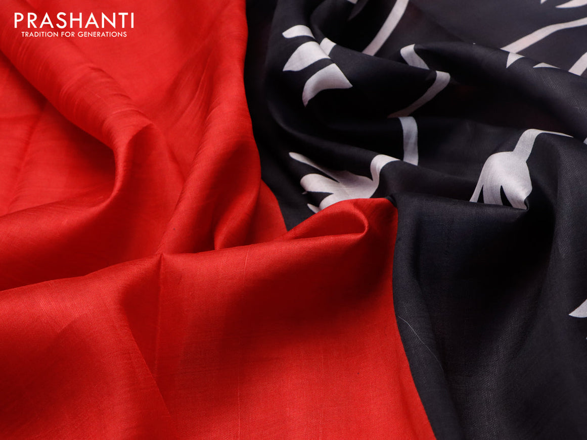 Bishnupuri silk saree red and black with plain body and printed border