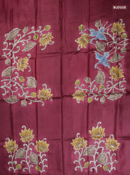 Tussar hand painted blouse bit maroon with allover kalamkari prints & pita work