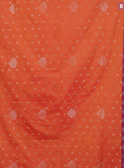 Semi soft silk saree orange and purple with allover zari woven buttas and zari woven border