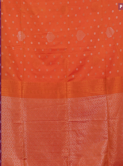 Semi soft silk saree orange and purple with allover zari woven buttas and zari woven border