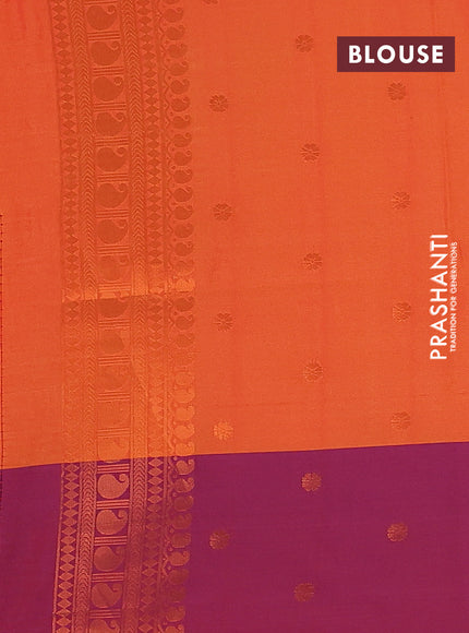 Semi soft silk saree orange and purple with allover zari woven buttas and zari woven border