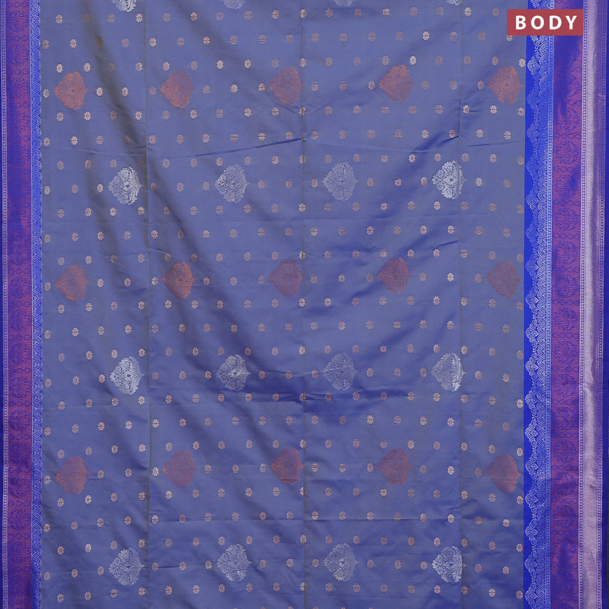 Semi soft silk saree dual shade of blue and royal blue with allover zari woven buttas and zari woven border