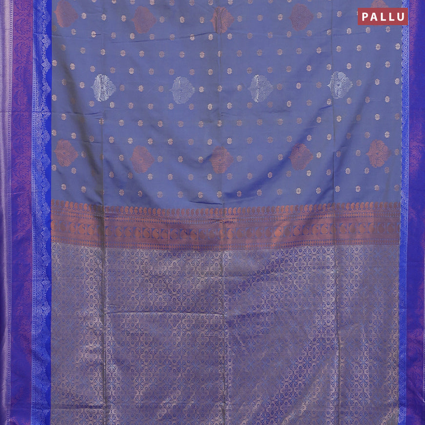 Semi soft silk saree dual shade of blue and royal blue with allover zari woven buttas and zari woven border