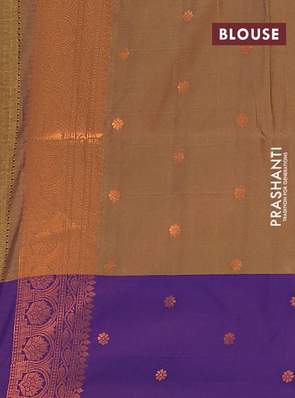 Semi soft silk saree dual shade of oilve green and violet shade with allover zari weaves & buttas and zari woven border