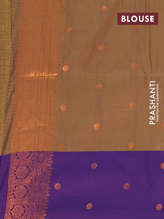 Semi soft silk saree dual shade of oilve green and violet shade with allover zari weaves & buttas and zari woven border