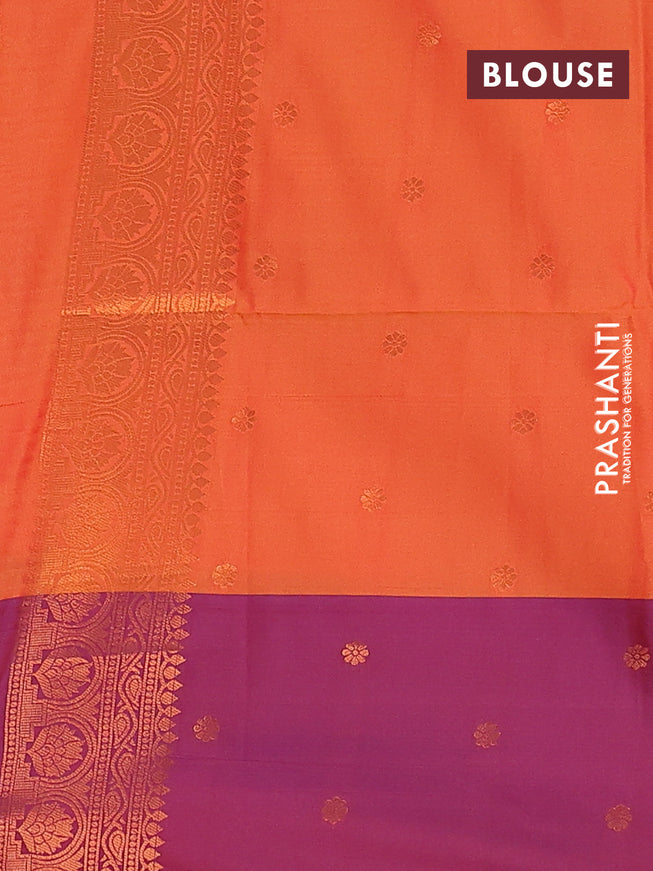 Semi soft silk saree orange and purple with allover zari weaves & buttas and zari woven border