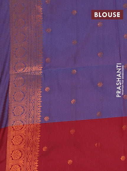 Semi soft silk saree dual shade of bluish maroon and maroon with allover zari weaves & buttas and zari woven border