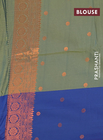 Semi soft silk saree dual shade of greeb and blue with allover zari weaves & buttas and zari woven border