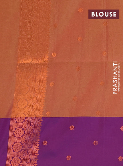 Semi soft silk saree dual shade of dark mustard yellowish pink and purple with allover zari weaves & buttas and zari woven border