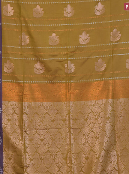 Semi soft silk saree mustard green and dual shade of violet with allover zari weaves & buttas and zari woven border