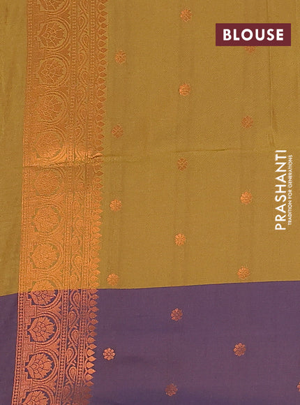 Semi soft silk saree mustard green and dual shade of violet with allover zari weaves & buttas and zari woven border