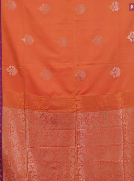 Semi soft silk saree dual shade of orange and purple shade with floral zari woven buttas and zari woven border